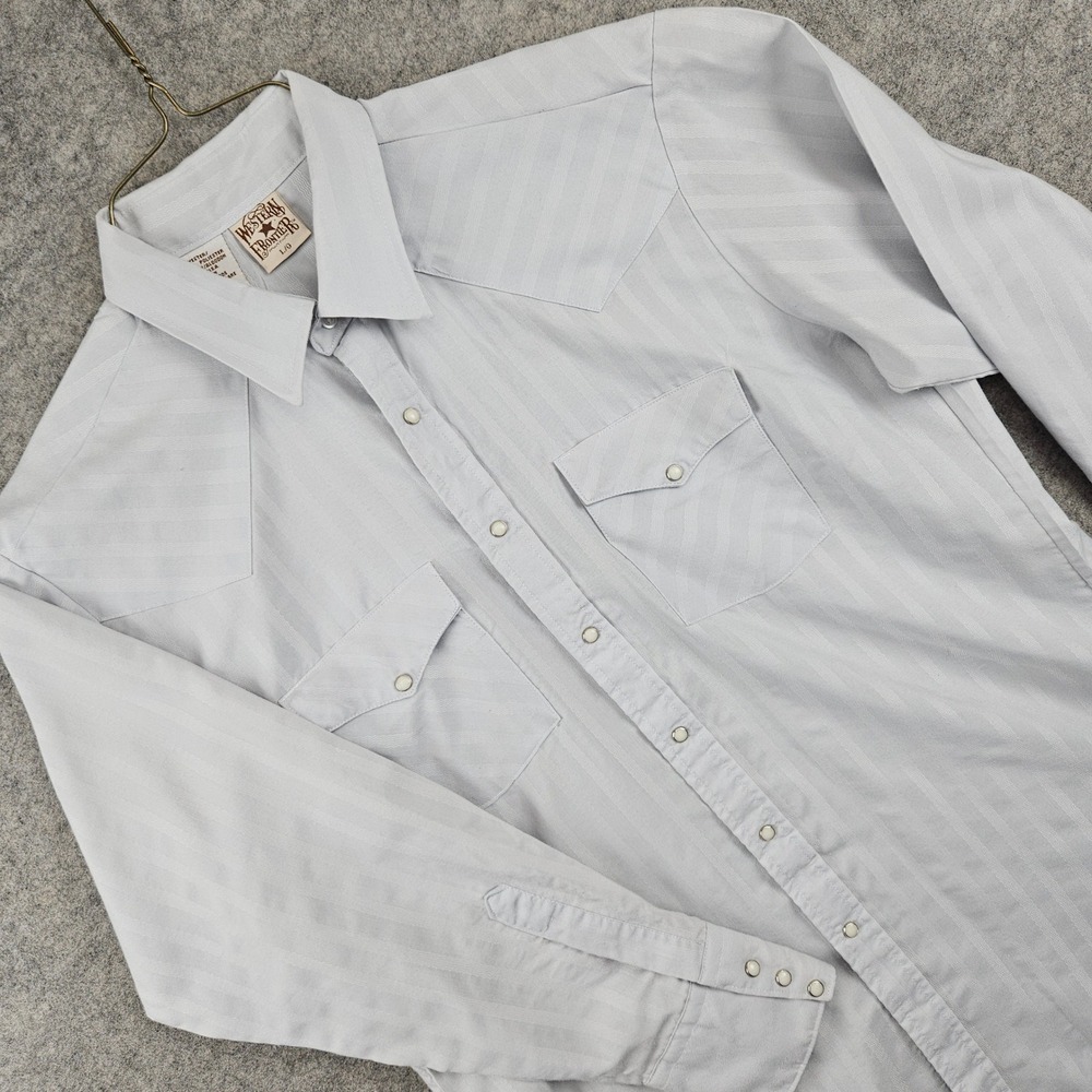 Western Frontier Pearl Snap Shirt Men's Large Gray Shadow Stripe Made in USA